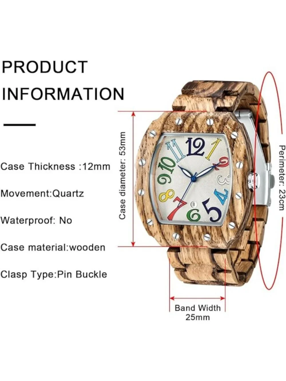 Mens Watch Two Tone Wood Rectangle Handmade Analog Dial Quartz Casual Wristwatch